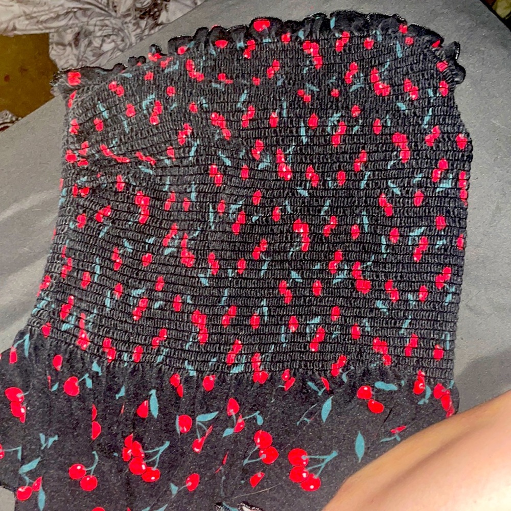 Black tube top with cherrys